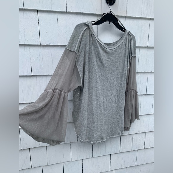 Free People Still Got It Gray Mesh Bell Sleeve Top - Picture 4 of 5